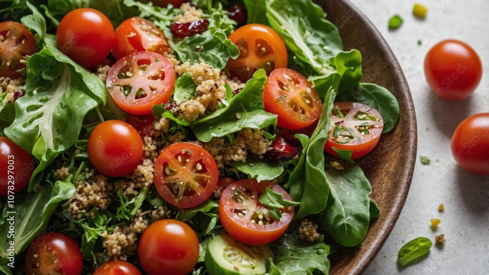 Fresh vibrant quinoa salad with cherry tomatoes and greens Fresh vibrant quinoa salad with cherry tomatoes and greens