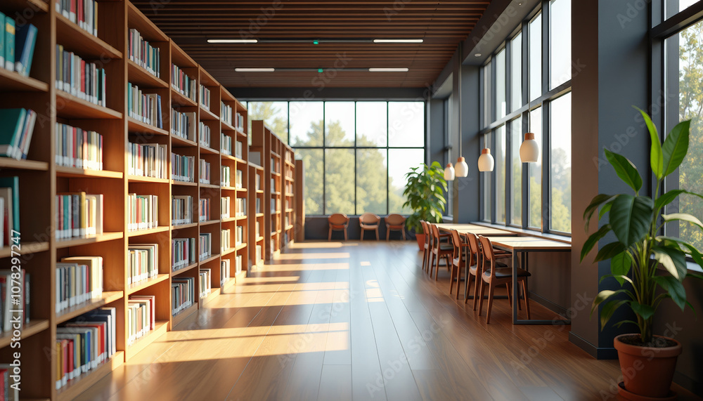 Fototapeta premium Inspiring Library Interior Design with Sunlight