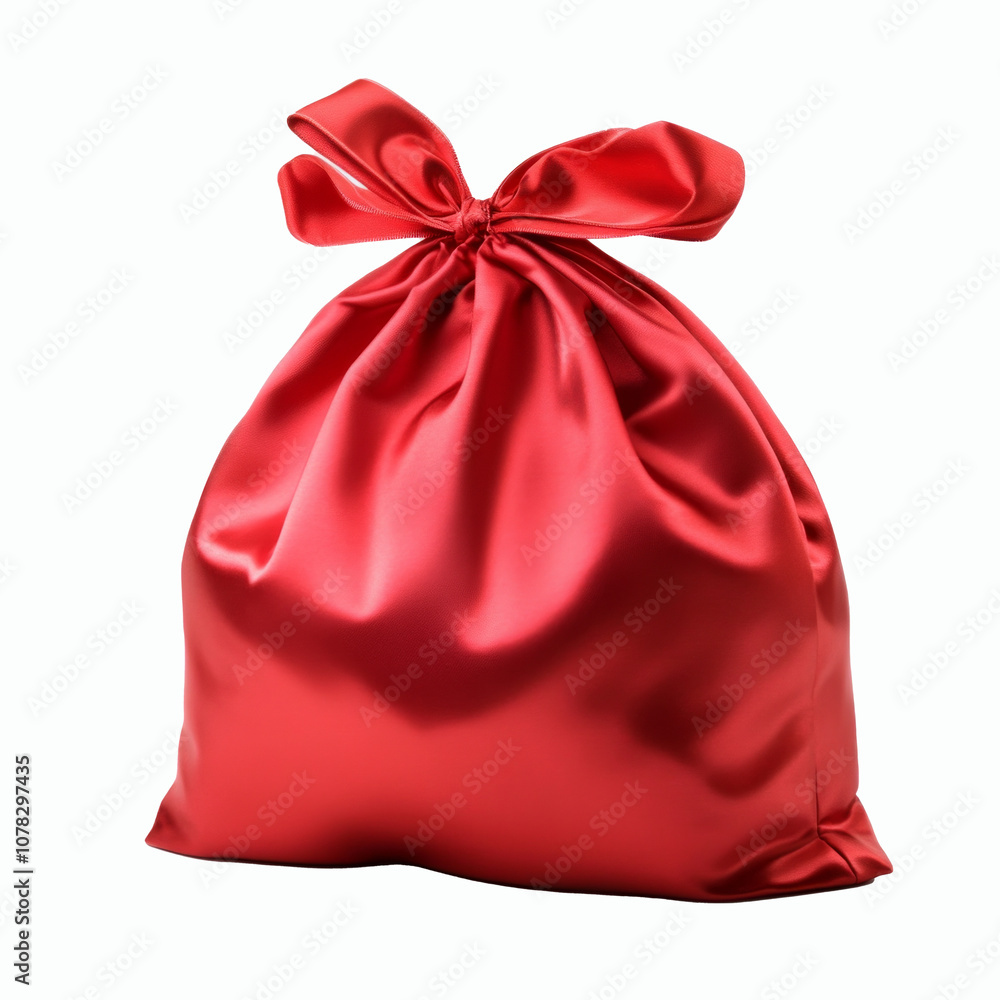 Cheerful red bag with presents displayed on a white background. AI generative. Cheerful red bag with presents displayed on a white background. AI generative.