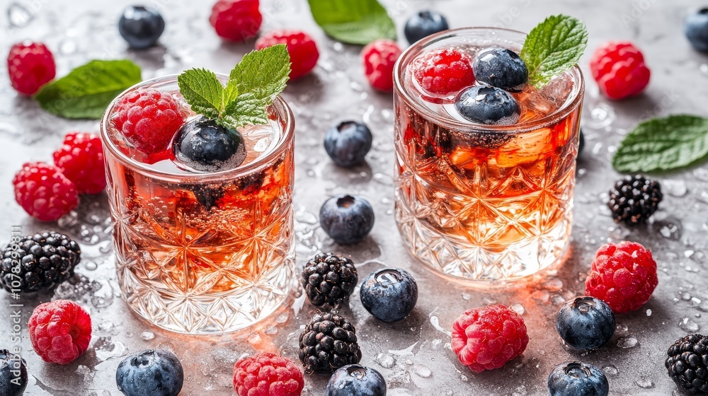 Refreshing Summer Cocktails Berry Iced Tea with Fresh Mint and Assortment of Berries Refreshing Summer Cocktails Berry Iced Tea with Fresh Mint and Assortment of Berries
