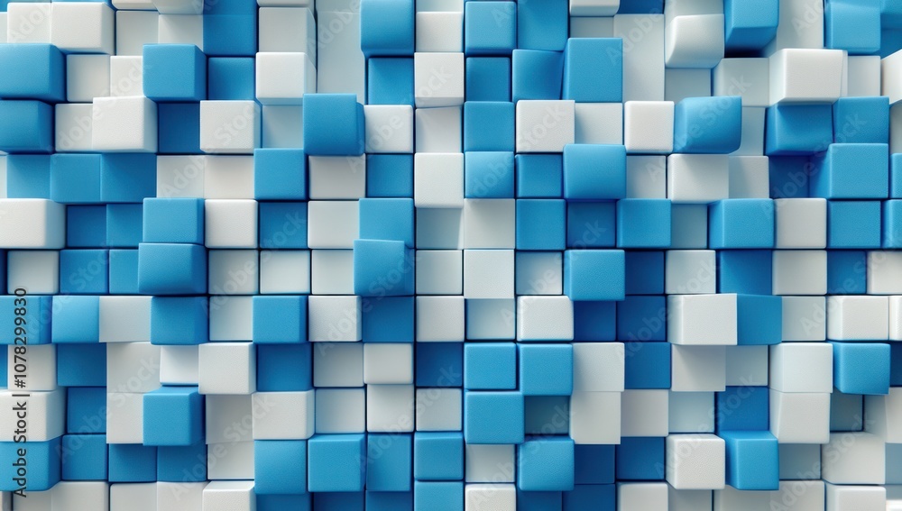 Abstract Blue and White Cubes Pattern
