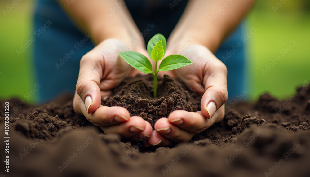 Hands nurturing a young plant, symbolizing growth and hope. Hands nurturing a young plant, symbolizing growth and hope.