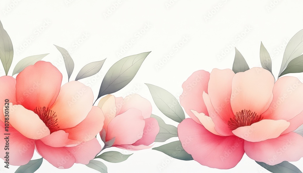Obraz premium A beautiful arrangement of pink flowers with soft petals and green leaves, perfect for enhancing any design or decorative project.