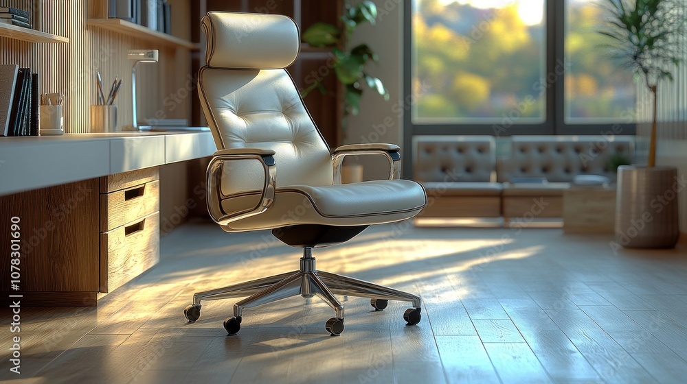 Obraz premium Modern office space featuring a stylish ergonomic chair.