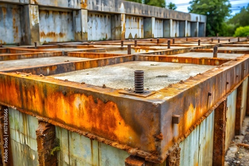 rusty old building foundation. Abandoned construction site photo