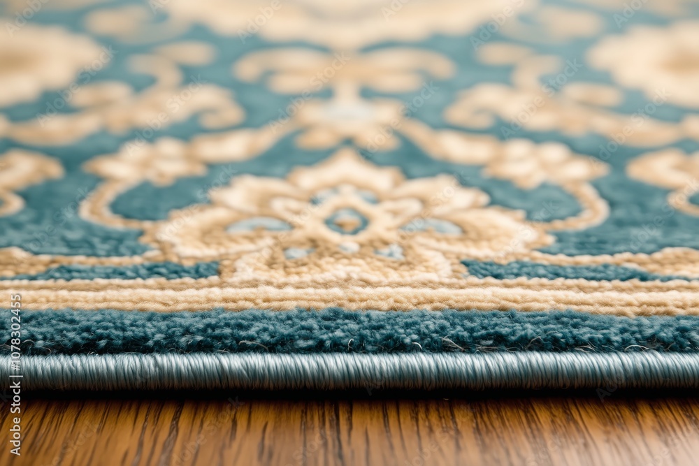 Close-up of a Persian-style carpet with intricate blue and beige patterns, emphasizing fine texture and design. Ideal for themes on home decor and craftsmanship. Close-up of a Persian-style carpet with intricate blue and beige patterns, emphasizing fine texture and design. Ideal for themes on home decor and craftsmanship.