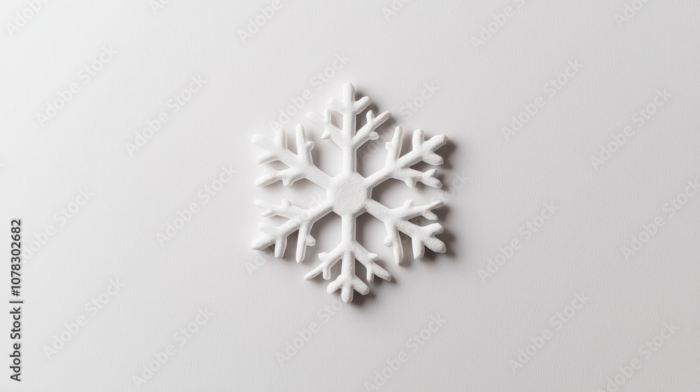 Detailed close-up of an individual snowflake on a clean white backdrop, emphasizing texture and structure in a minimalist winter aesthetic Detailed close-up of an individual snowflake on a clean white backdrop, emphasizing texture and structure in a minimalist winter aesthetic
