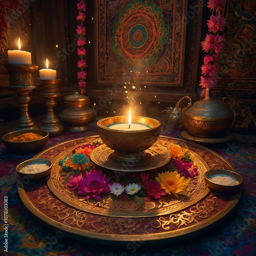 Traditional Yagna Offerings.A Sacred Display of Spiritual Devotion photo