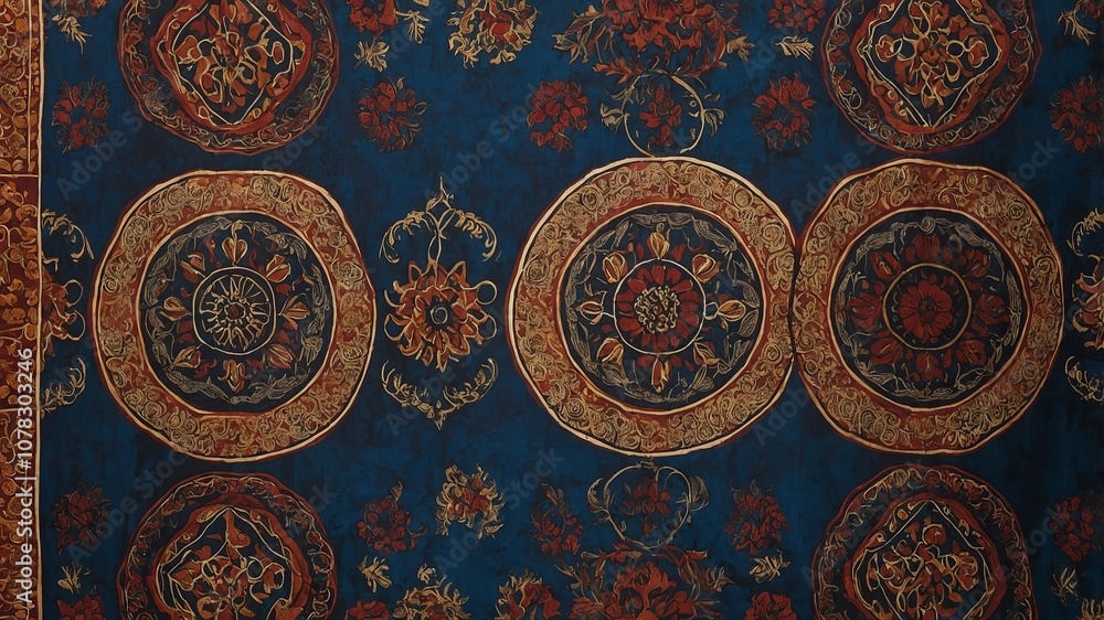 Ajrakh and batik block print textile background Ajrakh and batik block print textile background
