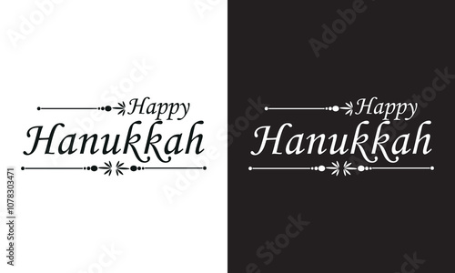 Happy Hanukkah holiday lettering calligraphy.  Vector template for greeting card, banner, poster, invitation, flyer. isolated on white and black background. vector illustration. EPS 10