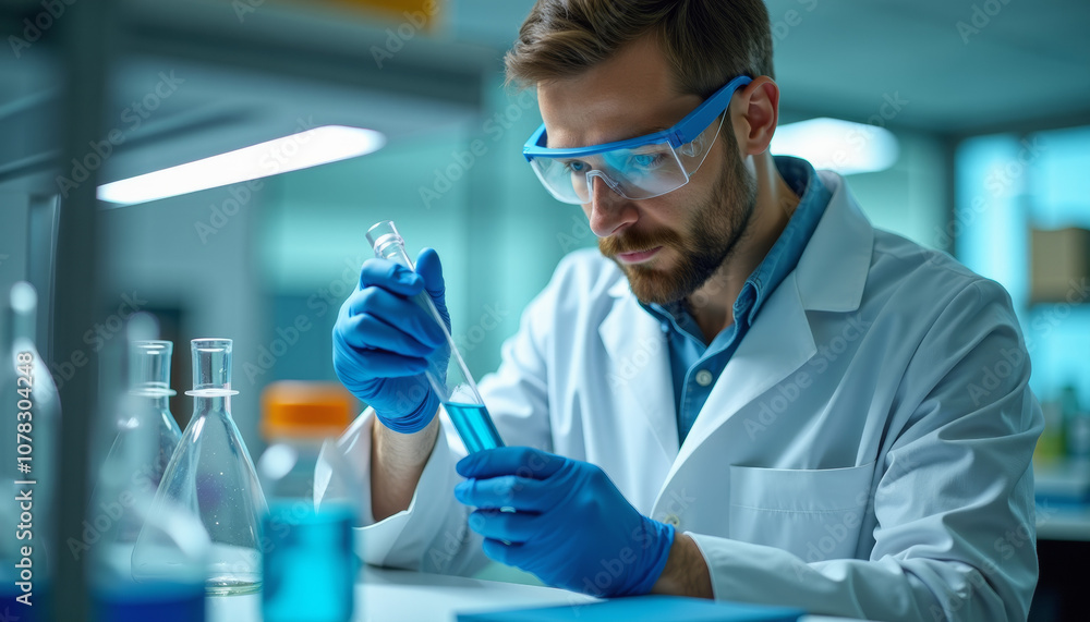 Fototapeta premium Focused Scientist Conducting a Lab Experiment