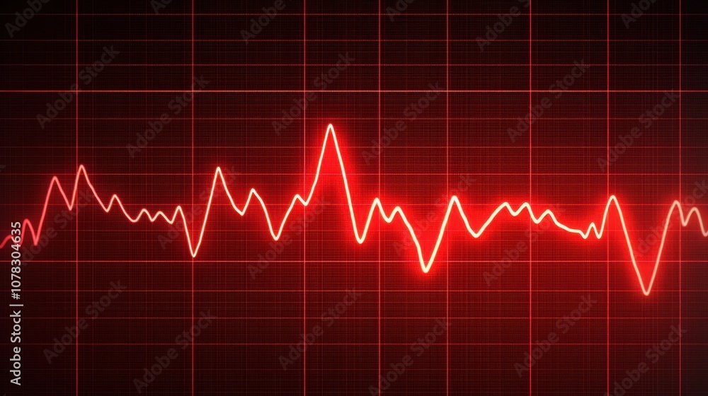 A digital visualization of a fluctuating red waveform, representing data patterns or sound waves, set against a grid background. A digital visualization of a fluctuating red waveform, representing data patterns or sound waves, set against a grid background.