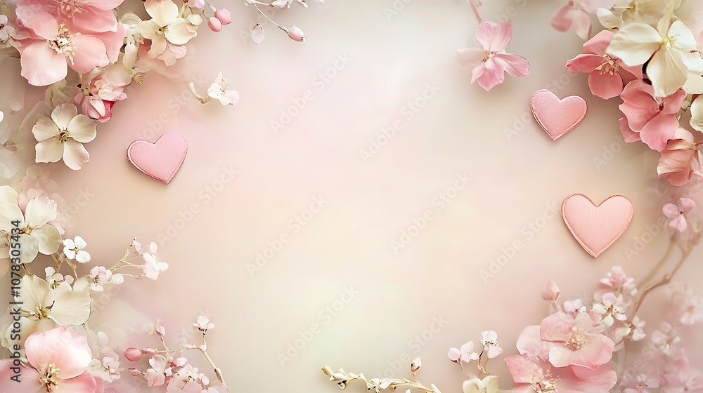 Fototapeta premium Two Hearts in a Floral Frame