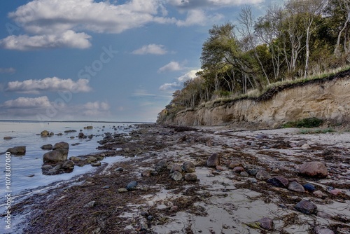 Obraz na płótnie Steep coast of the island of Poel, marked by the tides of the Baltic Sea w salonie