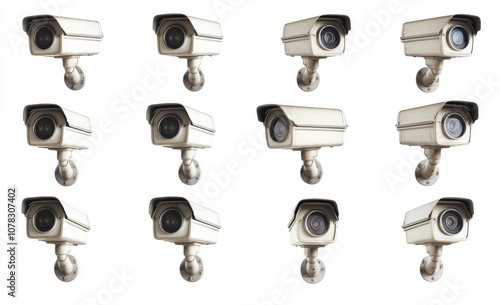 Different angles of surveillance cameras isolated on a transparent background