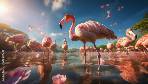 The vibrant color of flamingos comes from their diet.   photo