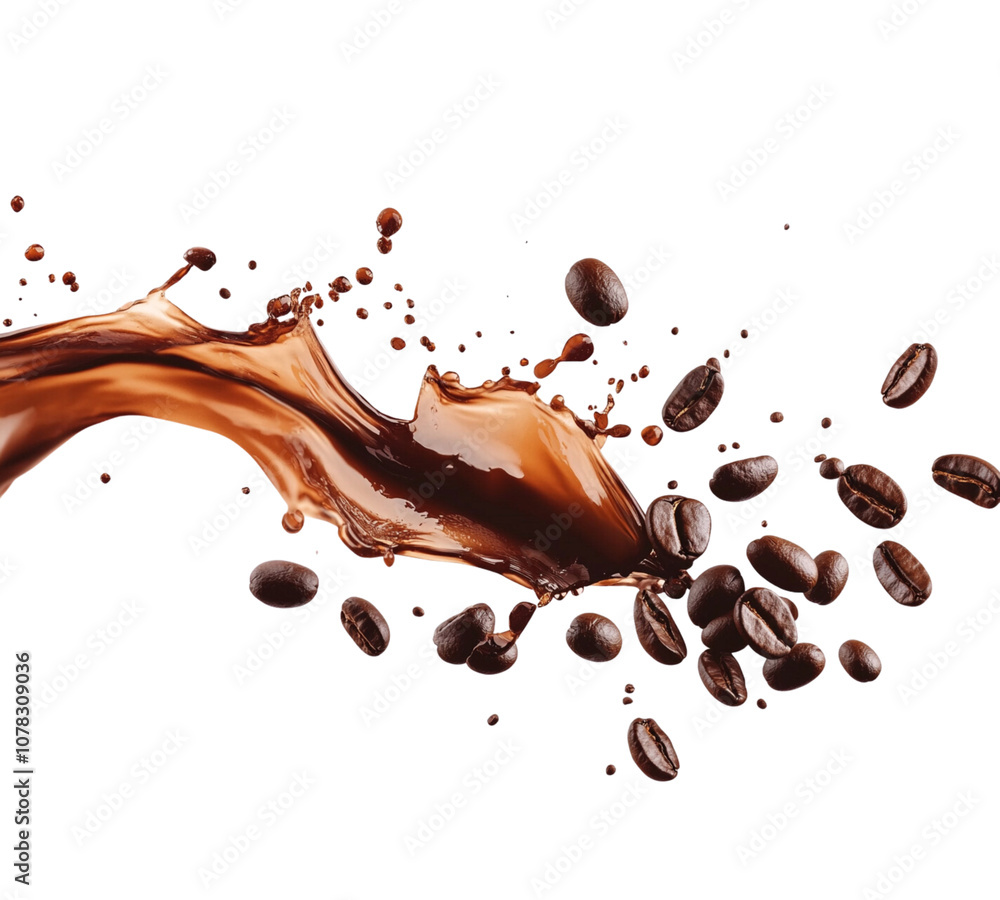 Fototapeta premium Coffee splash with coffee beans isolated 