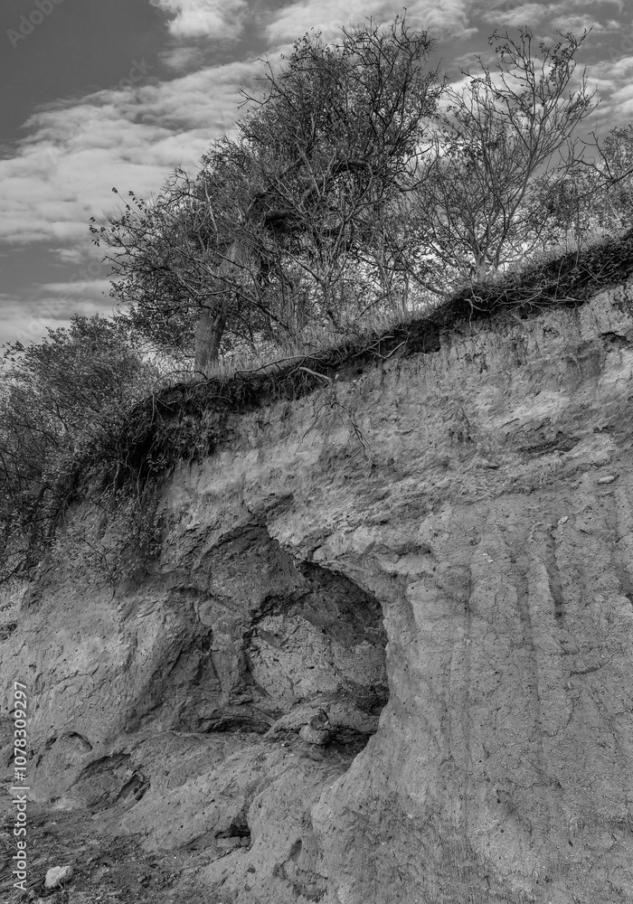 Steep coast of the island of Poel, marked by the tides of the Baltic Sea