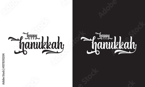 Happy Hanukkah holiday lettering calligraphy.  Vector template for greeting card, banner, poster, invitation, flyer. isolated on white and black background. vector illustration. EPS 10