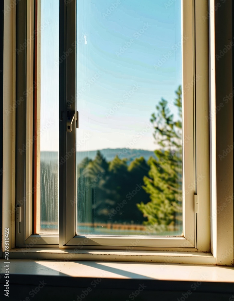 Outdoor view from window in the morning Outdoor view from window in the morning