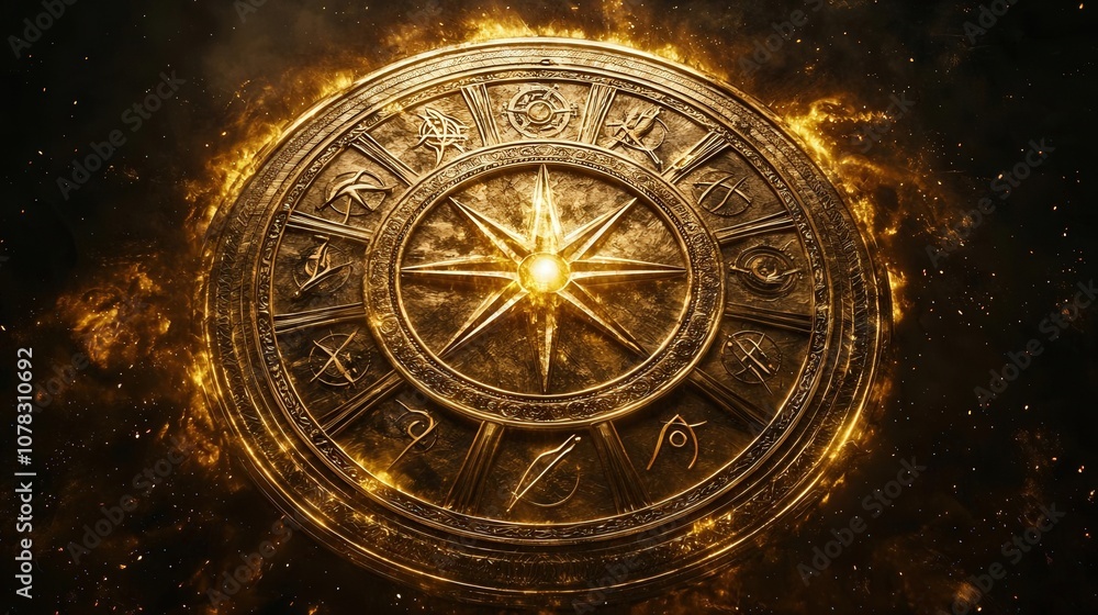 Obraz premium Golden circular design with glowing center
