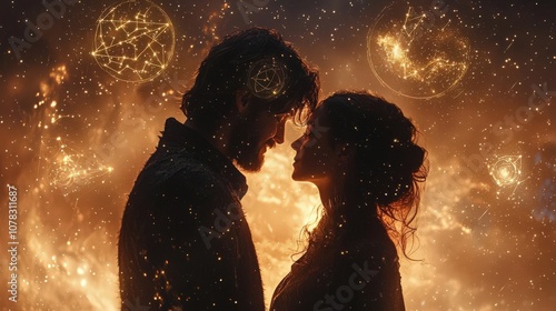 Silhouette of couple against starry night