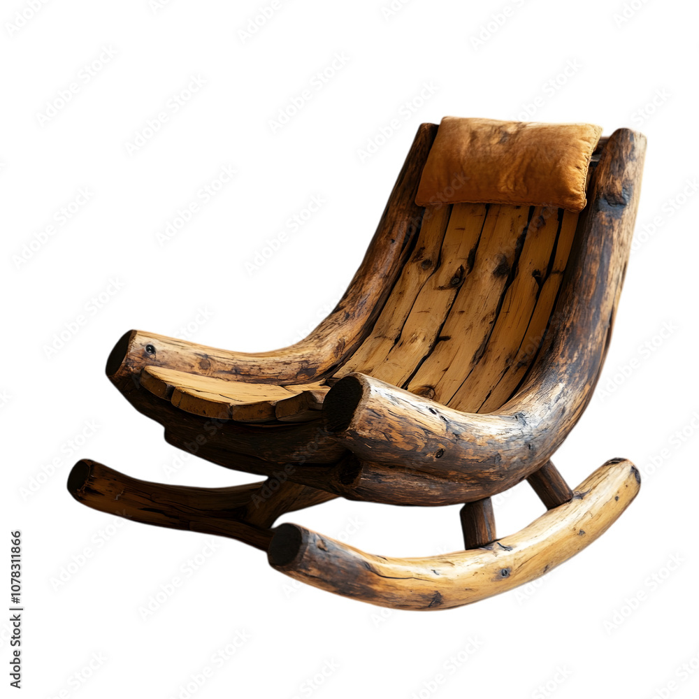 Homemade rocking chair made of wood isolated on transparent background, png. Homemade rocking chair made of wood isolated on transparent background, png.