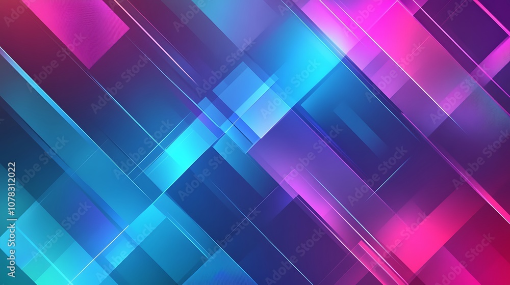 Geometric digital patterns shifting in glowing neon tones of blue and purple Geometric digital patterns shifting in glowing neon tones of blue and purple