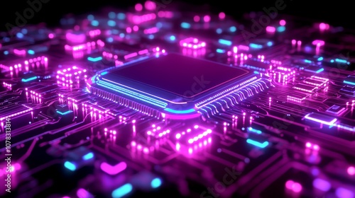 Explore the vibrant world of microchip technology in neon lights and circuitry designs