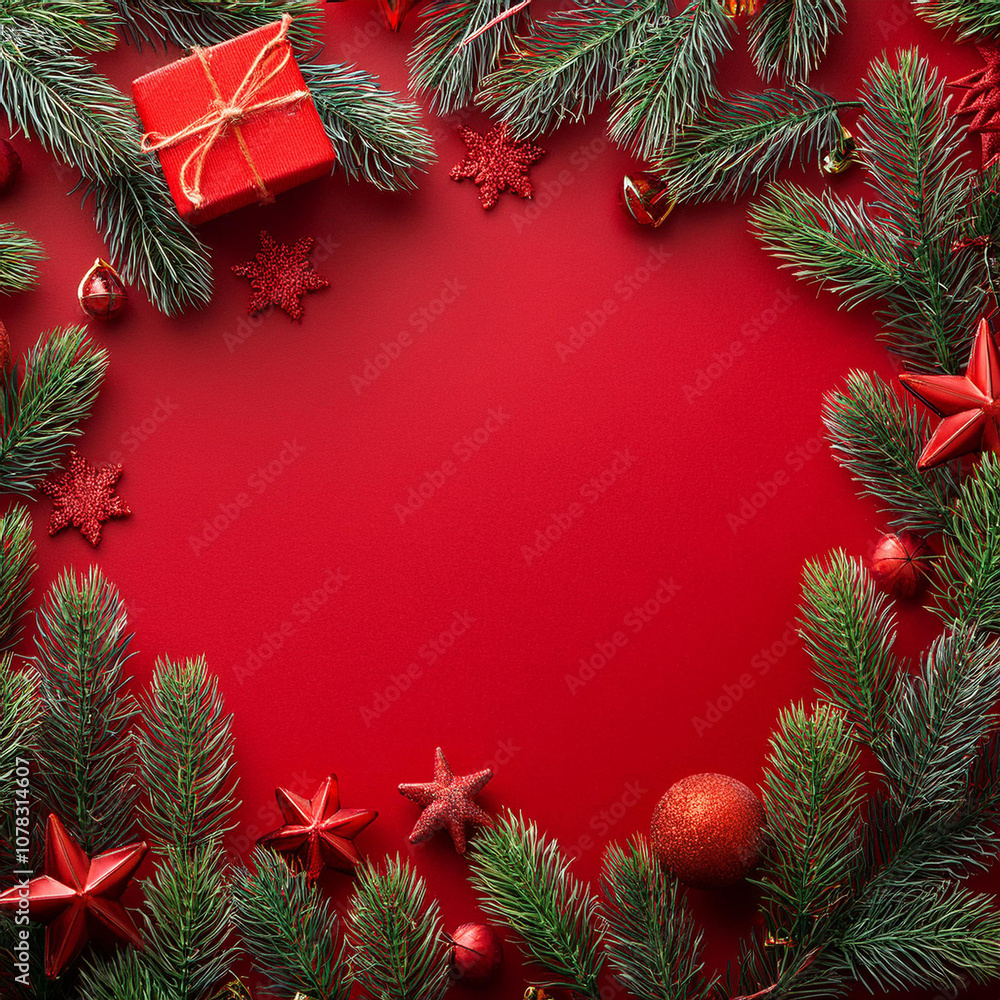 christmas frame with fir branches and red star christmas frame with fir branches and red star