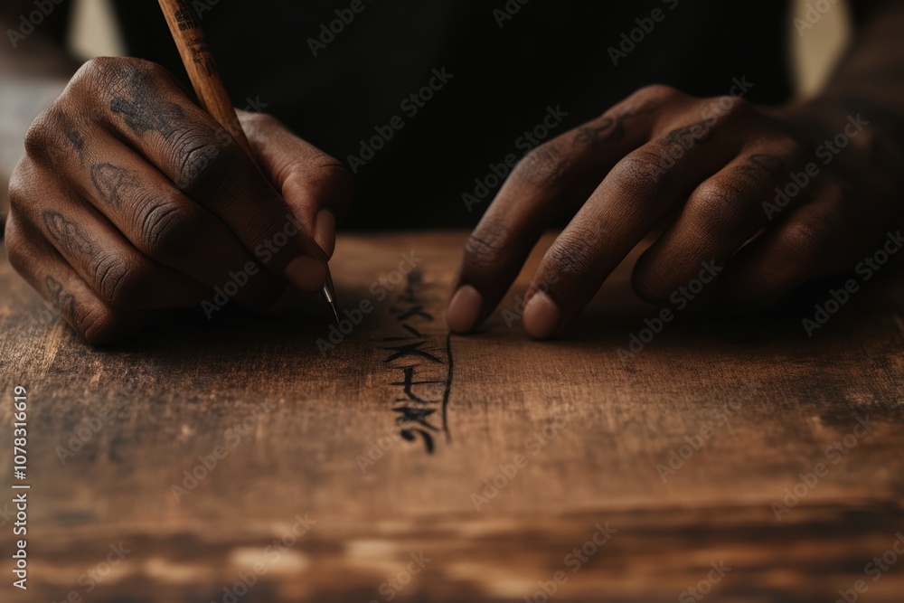Woman's Hands Skillfully Crafting Art on Wooden Surface - Creativity Woman's Hands Skillfully Crafting Art on Wooden Surface - Creativity