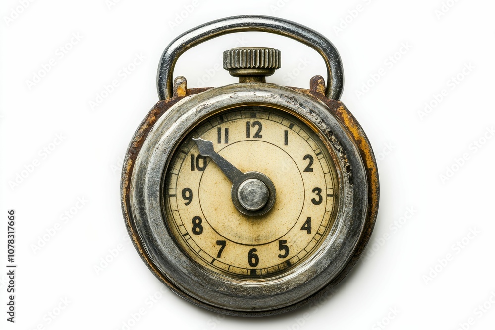 Old, round, analog clock with a hand. Old, round, analog clock with a hand.