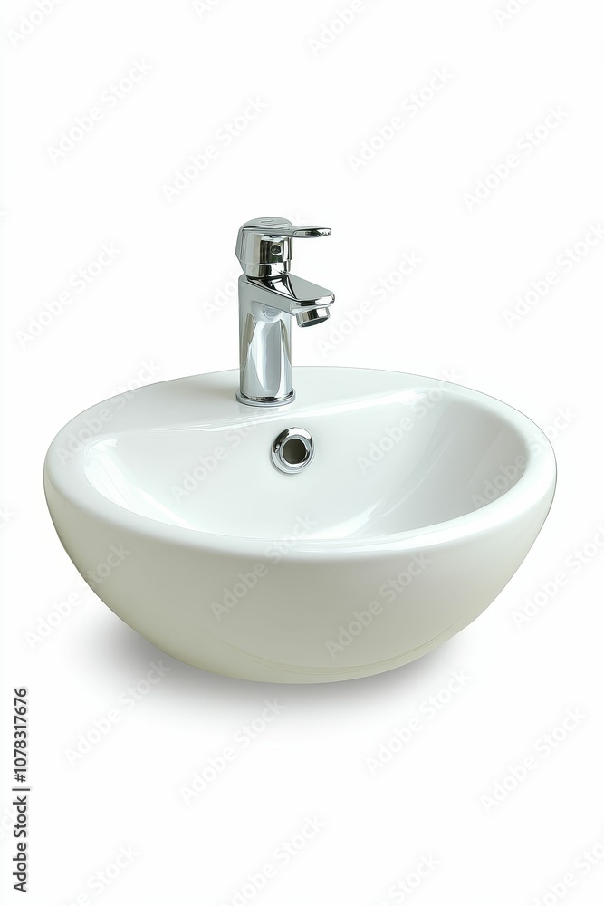 White porcelain sink with chrome faucet. White porcelain sink with chrome faucet.