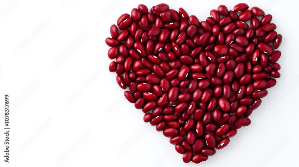 Heart made of red beans. The beans are scattered around the heart, creating a sense of depth and texture. The image conveys a feeling of warmth and love, as the heart is made of a comforting Heart made of red beans. The beans are scattered around the heart, creating a sense of depth and texture. The image conveys a feeling of warmth and love, as the heart is made of a comforting