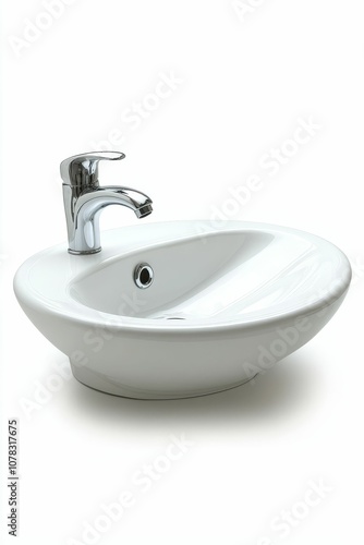 White porcelain sink with chrome faucet.