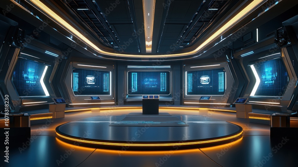 Futuristic Control Room with Screens Futuristic Control Room with Screens