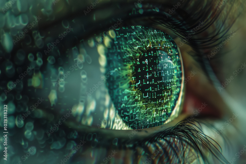 Naklejka premium close-up of computer programming code reflecting on iris eyes