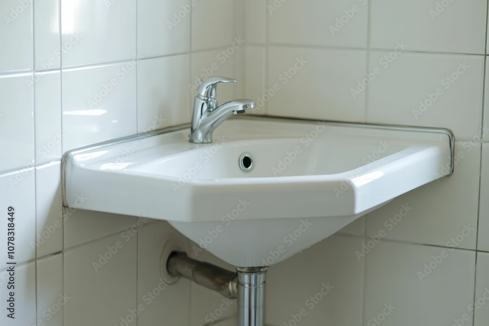 A white porcelain sink with a chrome faucet. A white porcelain sink with a chrome faucet.