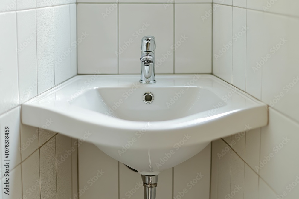 White porcelain sink with chrome faucet. White porcelain sink with chrome faucet.