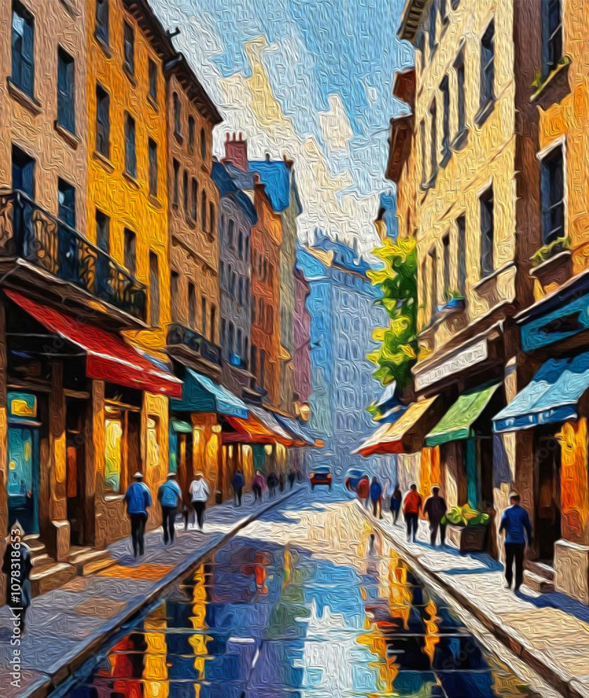 Fototapeta premium City Architecture. Oil painting. Printable pattern for wall decorations