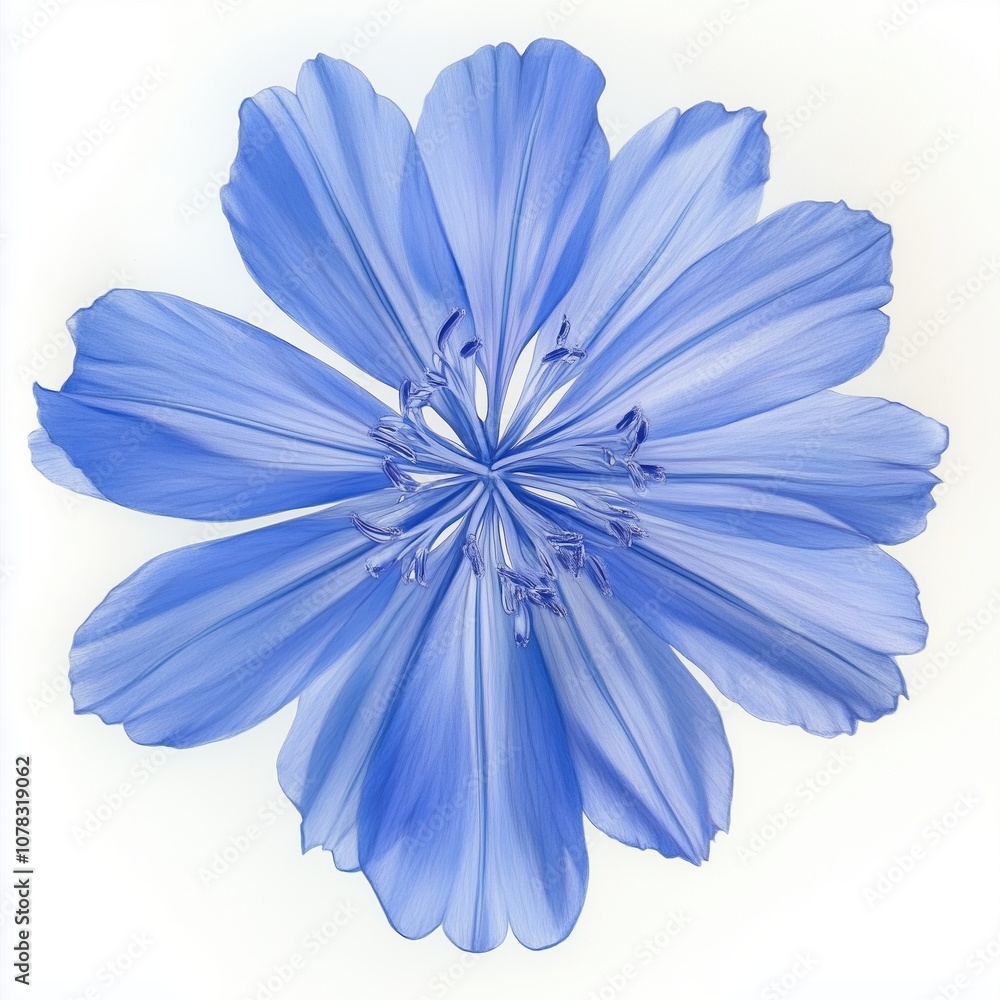 Obraz premium Steel-blue flower blooming beautifully against a serene white backdrop