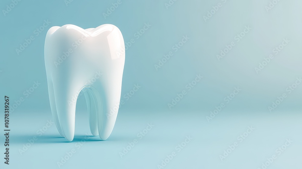 A Single White Tooth on a Light Blue Background A Single White Tooth on a Light Blue Background