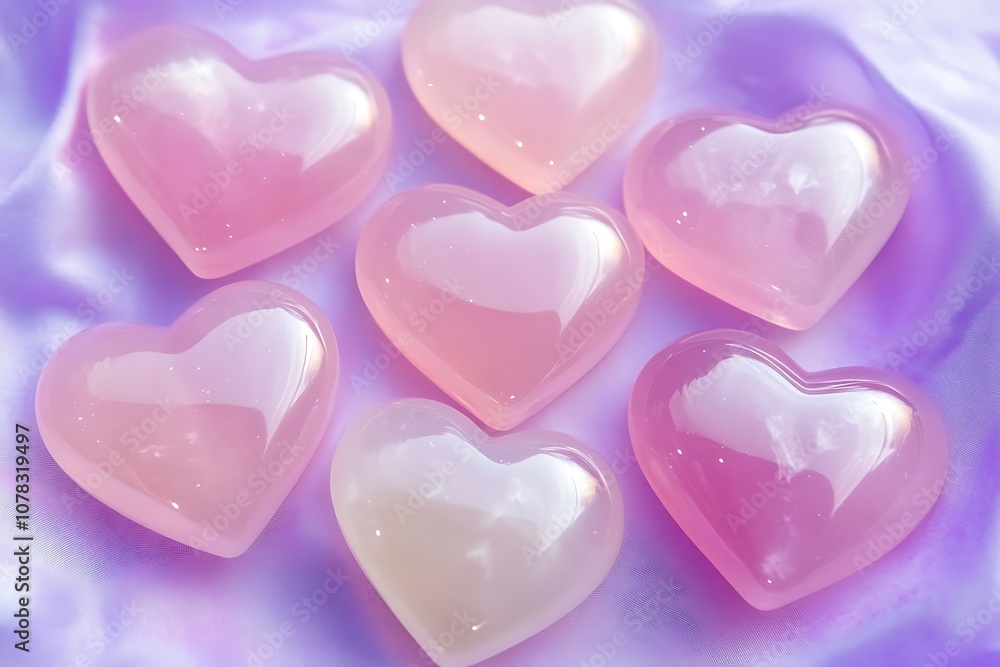 Light pink hearts with a soft gradient effect on a lavender background. Light pink hearts with a soft gradient effect on a lavender background.