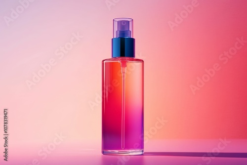 A spray bottle on a pink background. photo