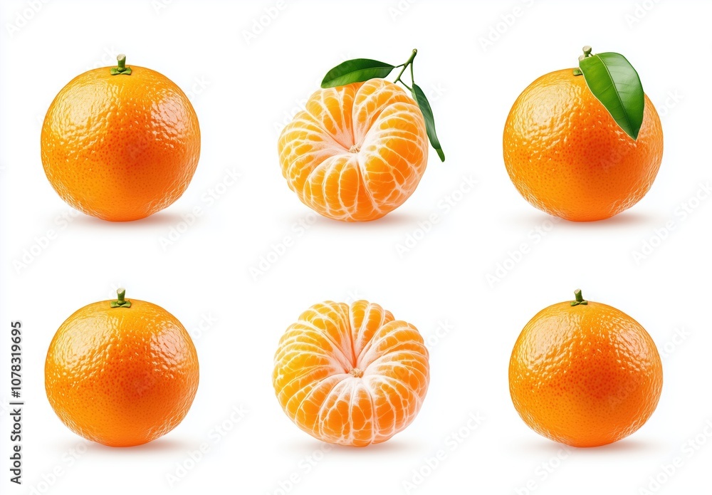 Vibrant mandarins displayed on a white background showcasing their fresh appearance Vibrant mandarins displayed on a white background showcasing their fresh appearance