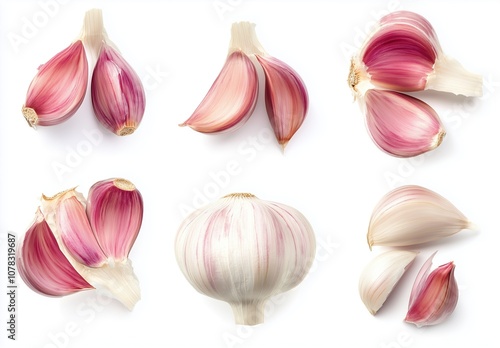 Fresh garlic cloves and bulb isolated on a white background for culinary use