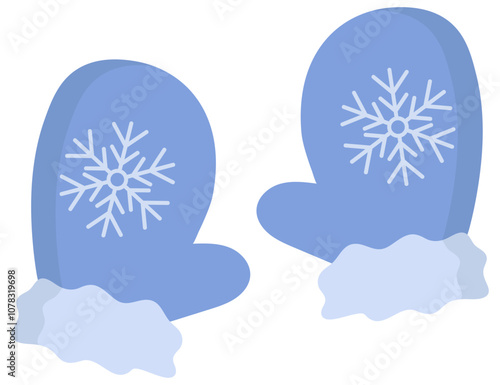 Flat icon of winter mittens with snowflake isolated in white background.