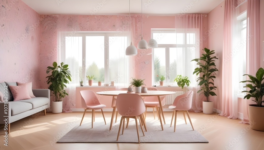 Scandinavian living room interior design zoom background,Doodle Galaxy patterned wallpaper graphics Scandinavian living room interior design zoom background,Doodle Galaxy patterned wallpaper graphics
