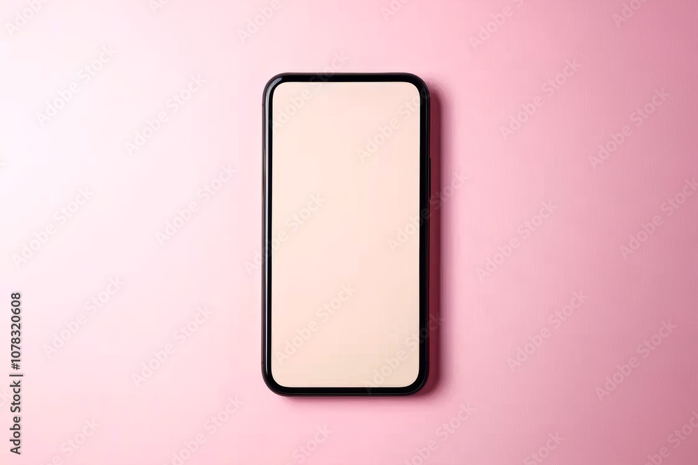 A sleek smartphone with a blank screen lies on a soft pink background, emphasizing its modern design and minimalist aesthetic. A sleek smartphone with a blank screen lies on a soft pink background, emphasizing its modern design and minimalist aesthetic.