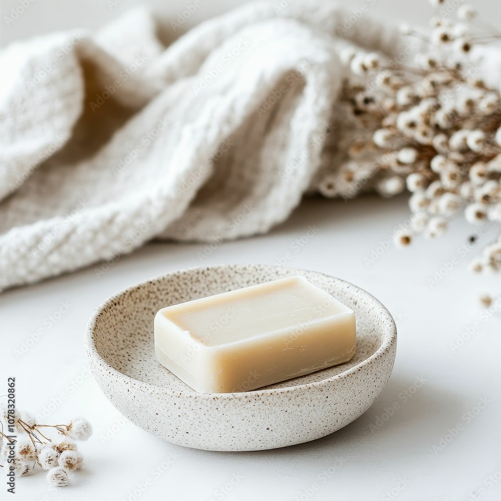 White soap in a speckled dish. White soap in a speckled dish.